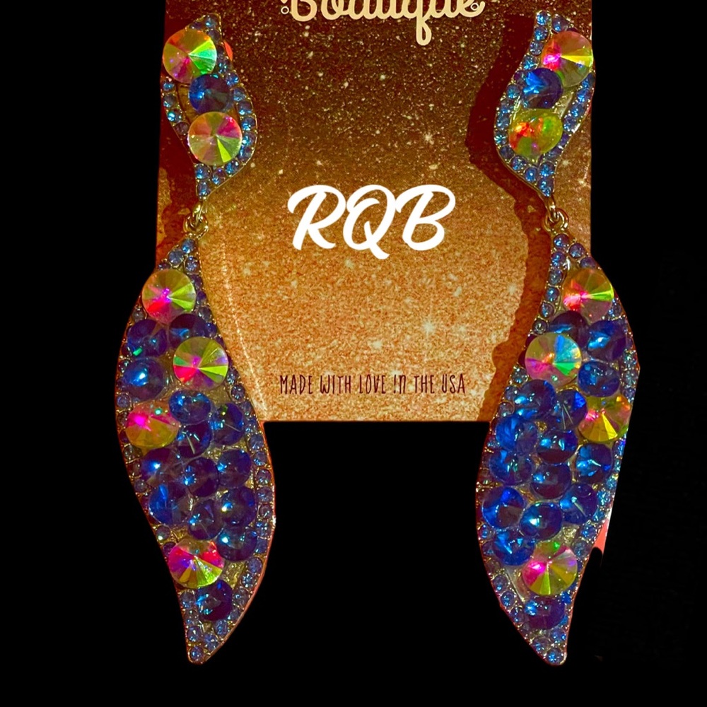 Blue and AB Swarovski Crystal Pageant Earrings